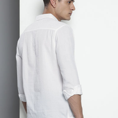 Men's White Regular Fit Solid Resort Wear Shirt