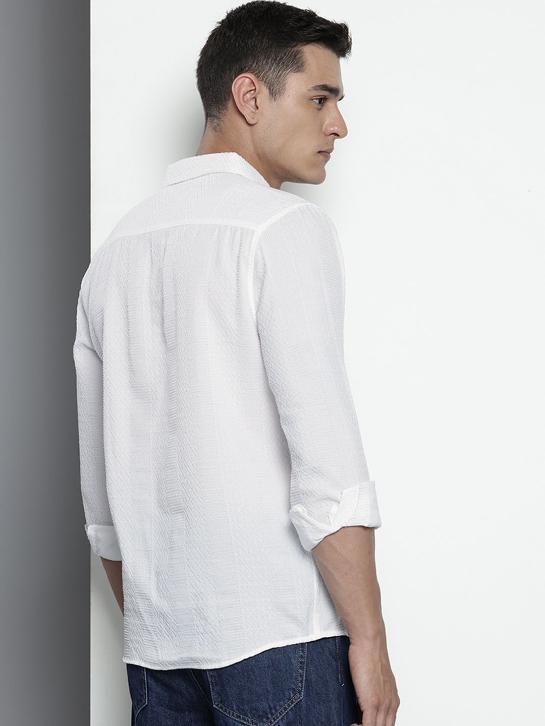 Men's White Regular Fit Solid Resort Wear Shirt