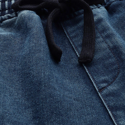 Men's Blue Barrel Loose Solid Denim Joggers