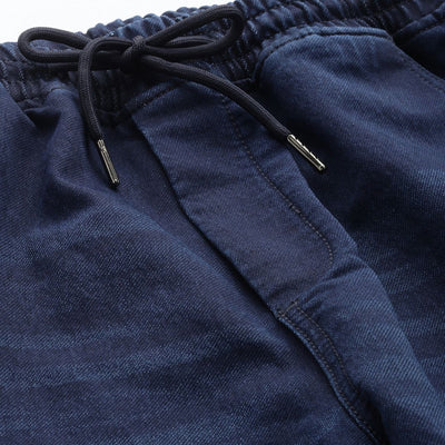 Men's Blue Relaxed Fit Solid Denim Joggers