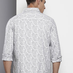 Men's Grey Regular Fit Textured Casual Shirt