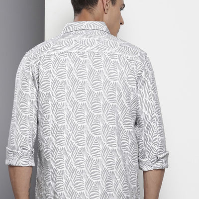 Men's Grey Regular Fit Textured Casual Shirt