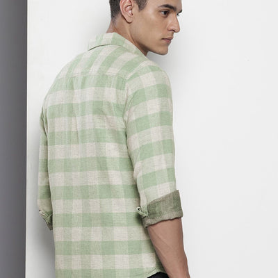 Men's Green Slim Fit Checked Casual Shirt