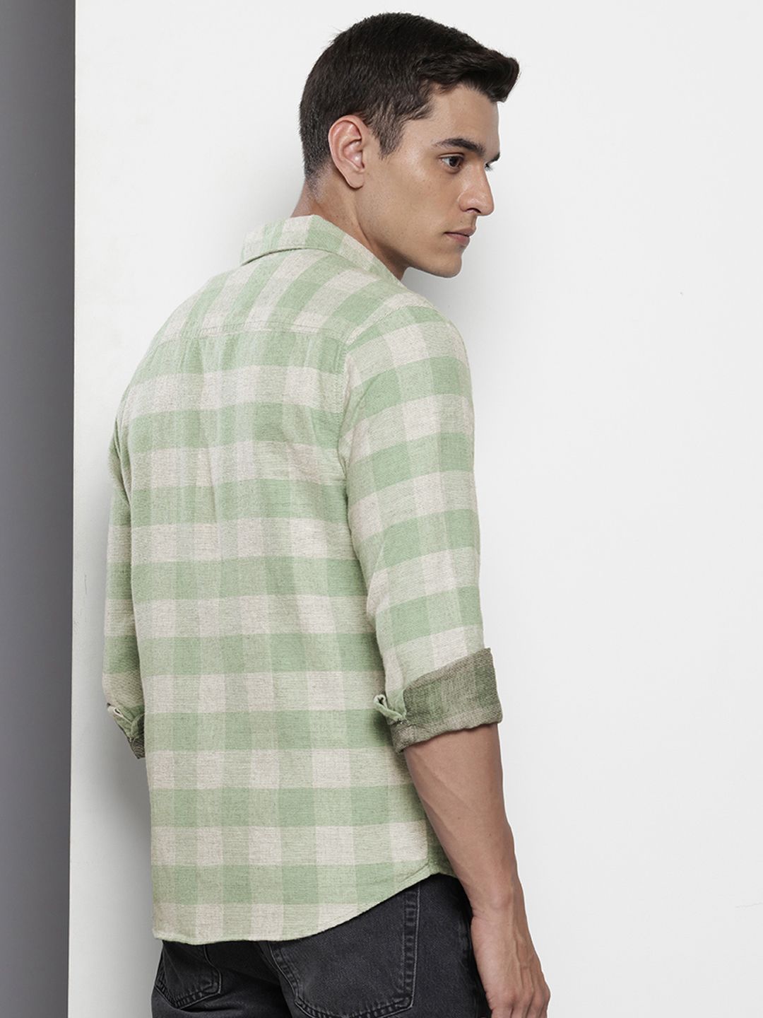 Men's Green Slim Fit Checked Casual Shirt