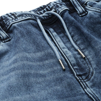 Men's Blue Regular Fit Solid Denim Joggers