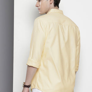 Men's Yellow Slim Fit Solid Casual Shirt