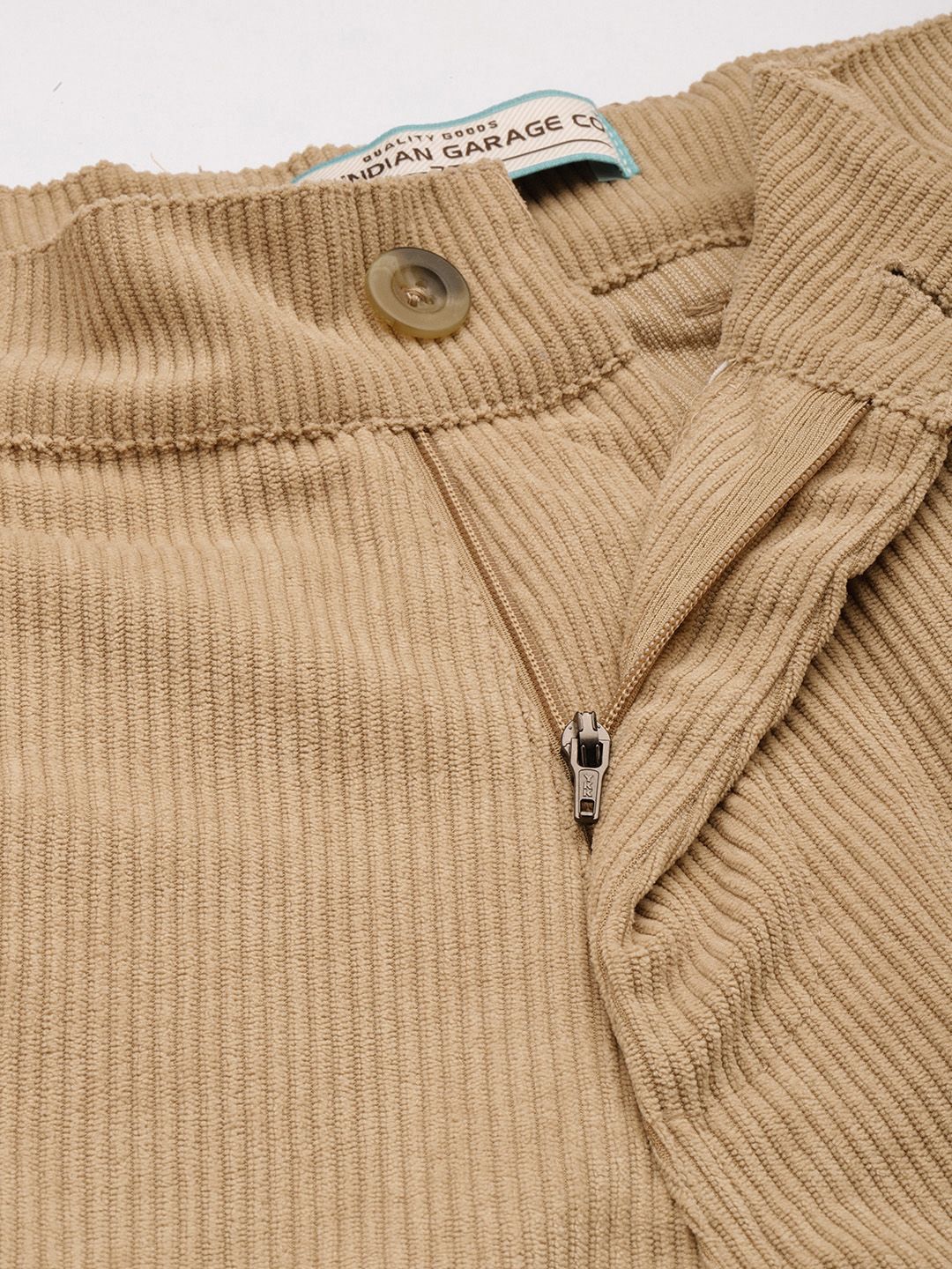 Men's Khaki Straight Fit Textured Trousers