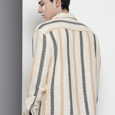 Men's Cream Relaxed Fit Textured Casual Shirt