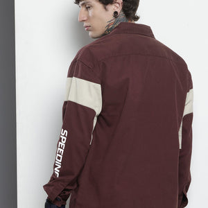 Men's Maroon Regular Fit Graphic Print Street Wear Overshirt