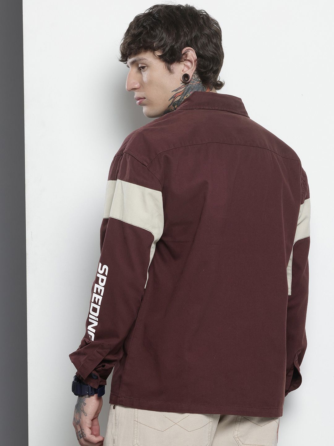 Men's Maroon Regular Fit Graphic Print Street Wear Overshirt