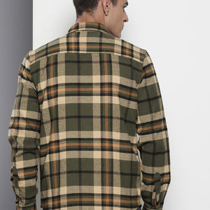 Men's Green Regular Fit Checked Casual Shirt
