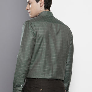 Men's Olive Slim Fit Checked Formal Shirt