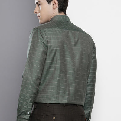 Men's Olive Slim Fit Checked Formal Shirt