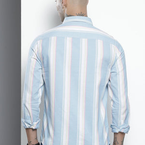 Men's Blue Slim Fit Striped Casual Shirt