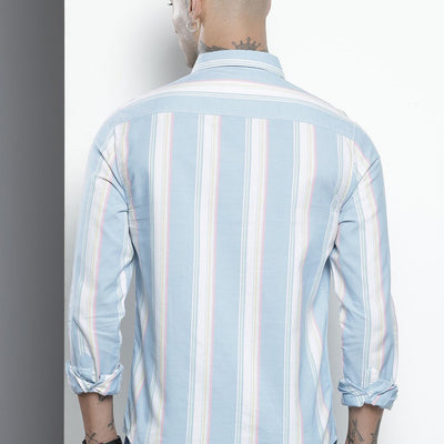 Men's Blue Slim Fit Striped Casual Shirt
