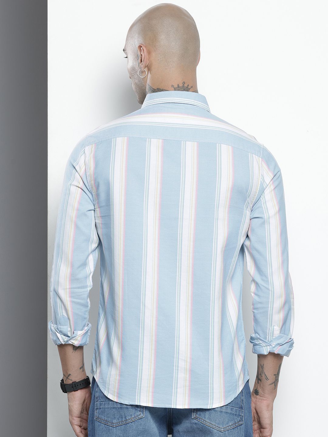 Men's Blue Slim Fit Striped Casual Shirt
