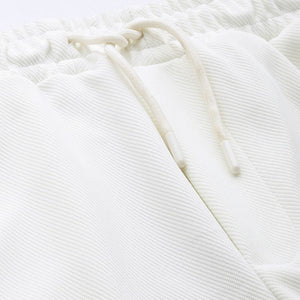 Men's White Relaxed Fit Textured Baggy Joggers