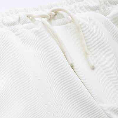 Men's White Relaxed Fit Textured Baggy Joggers