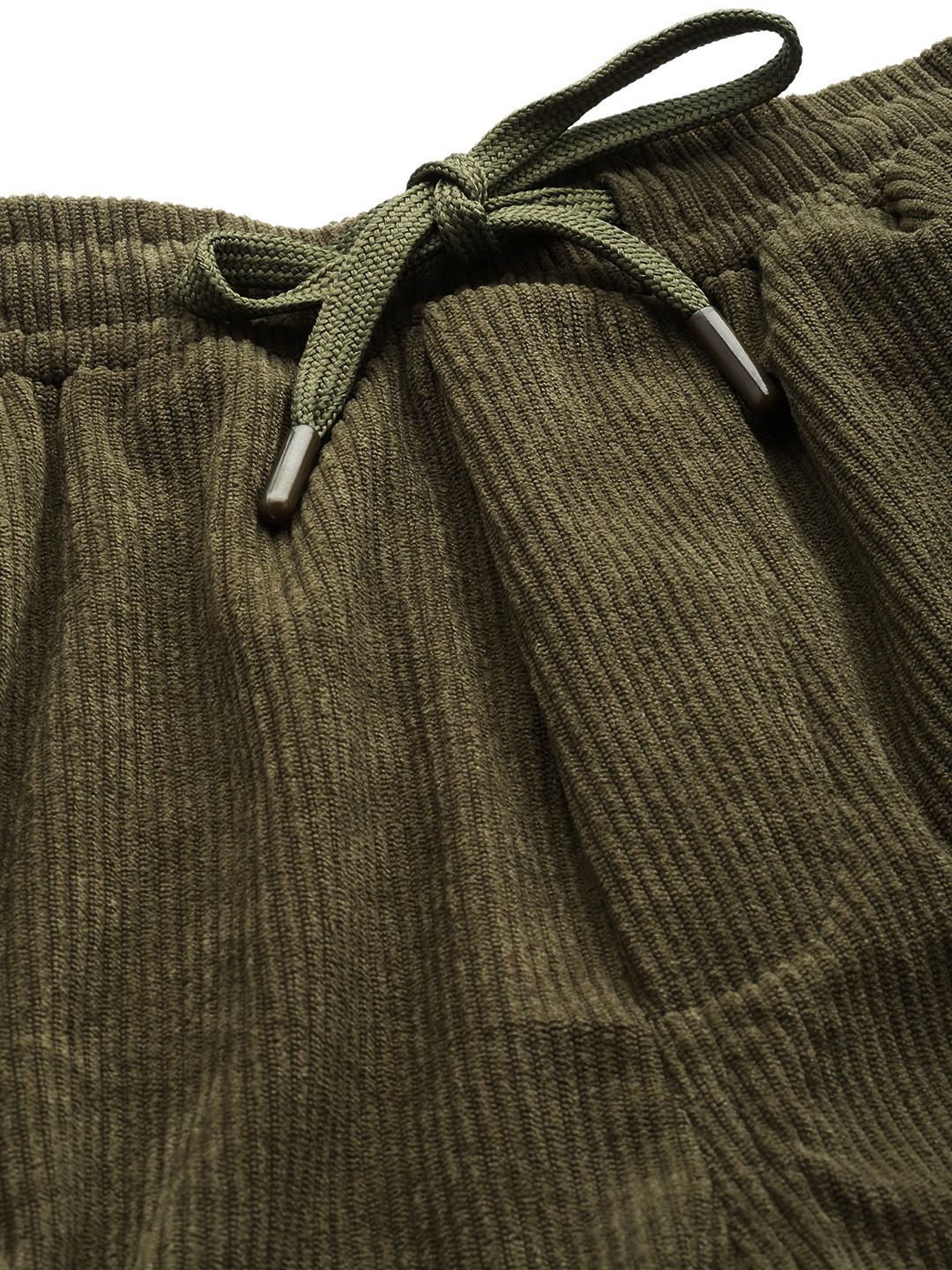 Men's Olive Relaxed Fit Textured Corduroy Loose Joggers