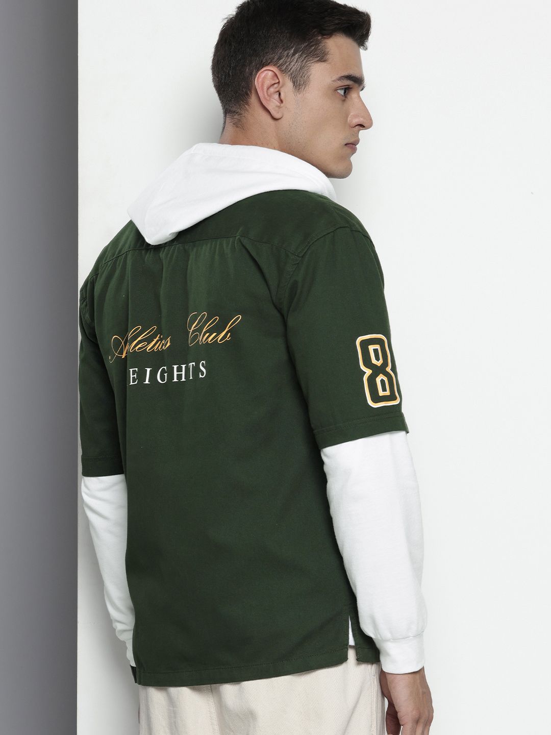 Men's Green Regular Fit Graphic Street Wear Shirt