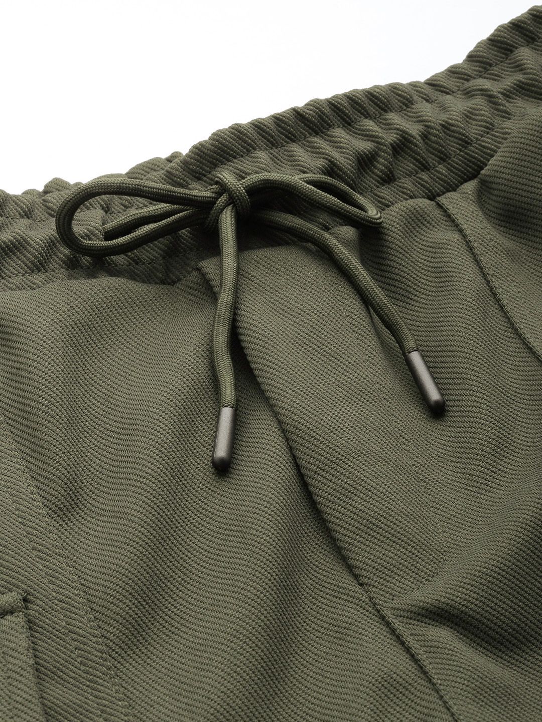 Men's Olive Relaxed Fit Textured Wide Leg Cargo Joggers