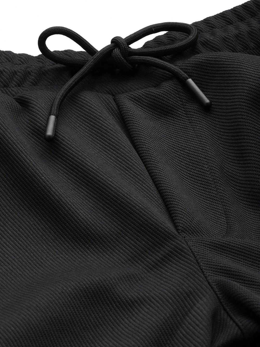 Men's Black Relaxed Fit Textured Cargo Joggers