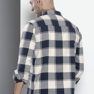 Men's Navy Blue Regular Fit Checked Casual Shirt