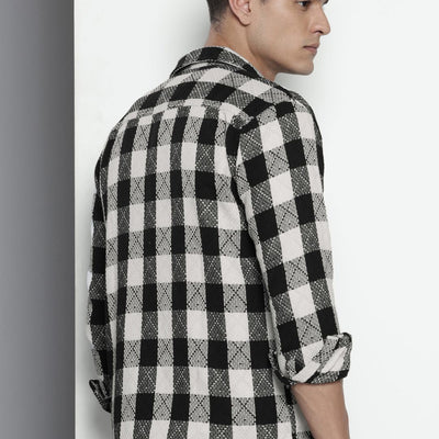 Men's Black Relaxed Fit Checked Resort Wear Shirt