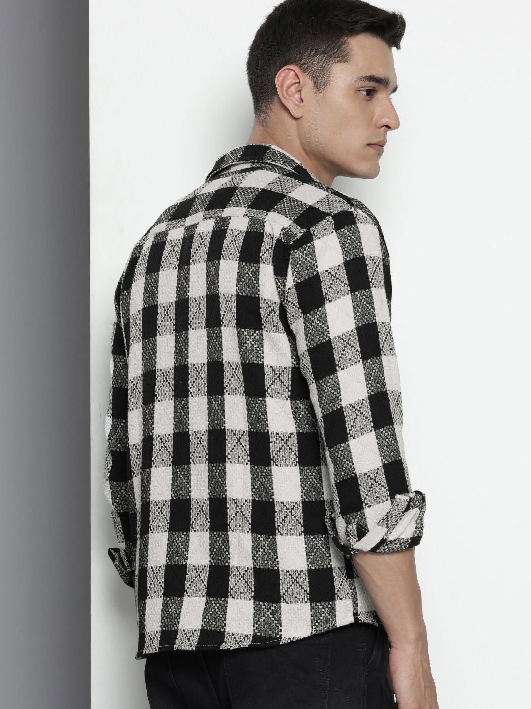 Men's Black Relaxed Fit Checked Resort Wear Shirt