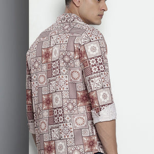 Men's Brown Regular Fit Indie Print Resort Wear Shirt