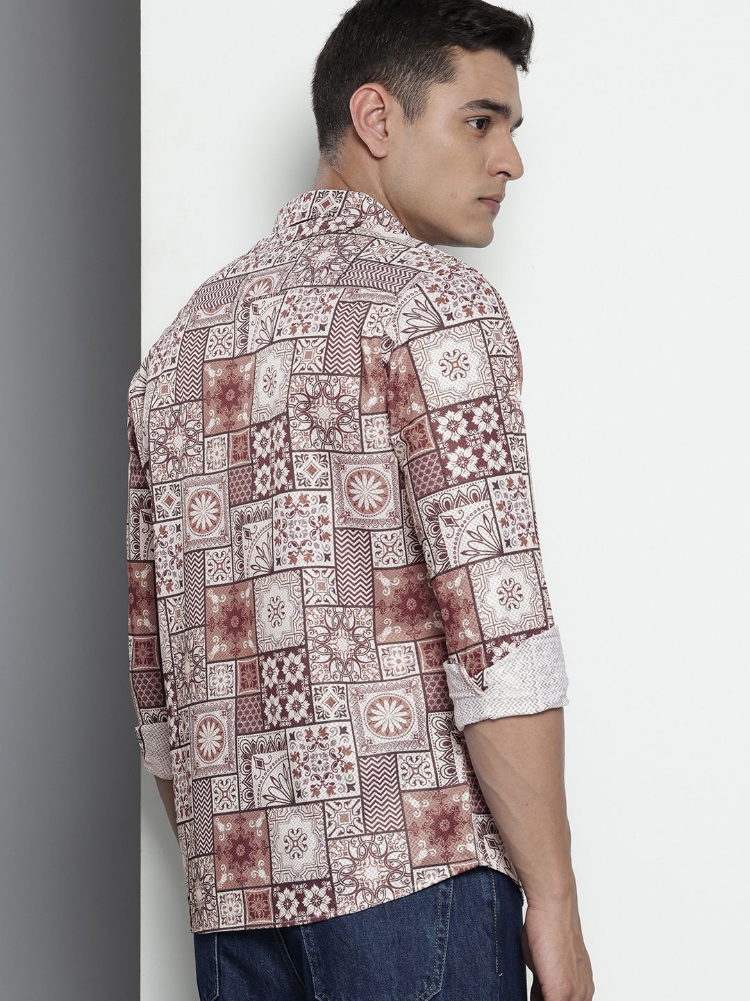 Men's Brown Regular Fit Indie Print Resort Wear Shirt