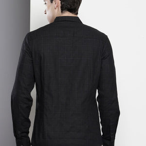 Men's Black Slim Fit Checked Party Wear Shirt