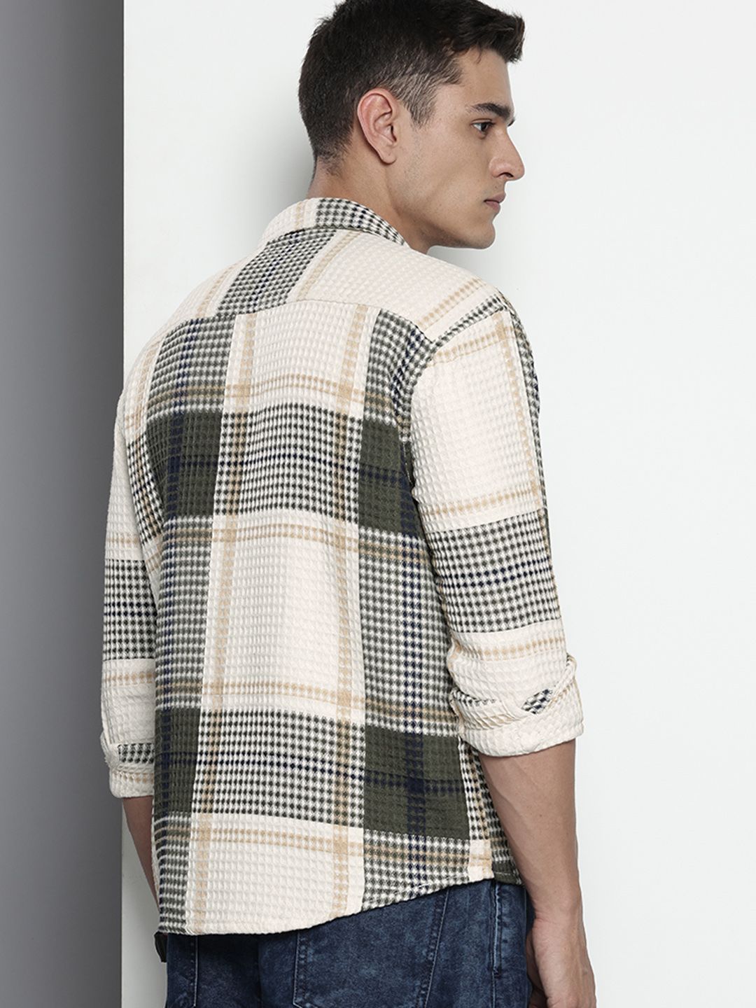 Men's Cream Relaxed Fit Textured Casual Shirt
