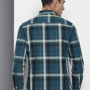 Men's Blue Slim Fit Checked Casual Shirt