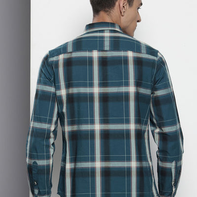 Men's Blue Slim Fit Checked Casual Shirt