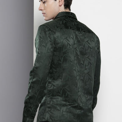 Men's Green Slim Fit Textured Party Wear Shirt