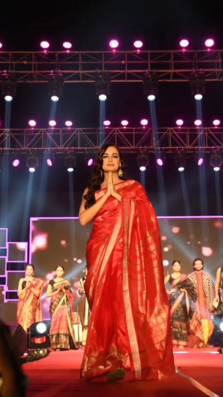 Red With Kalash Design Bomkai Sambalpuri Silk Saree