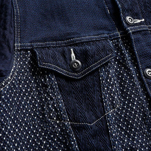 FDMTL | PATCHWORK 3RD JACKET RINSE  { INDIGO