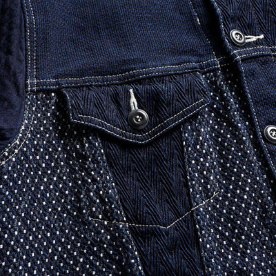 FDMTL | PATCHWORK 3RD JACKET RINSE  { INDIGO