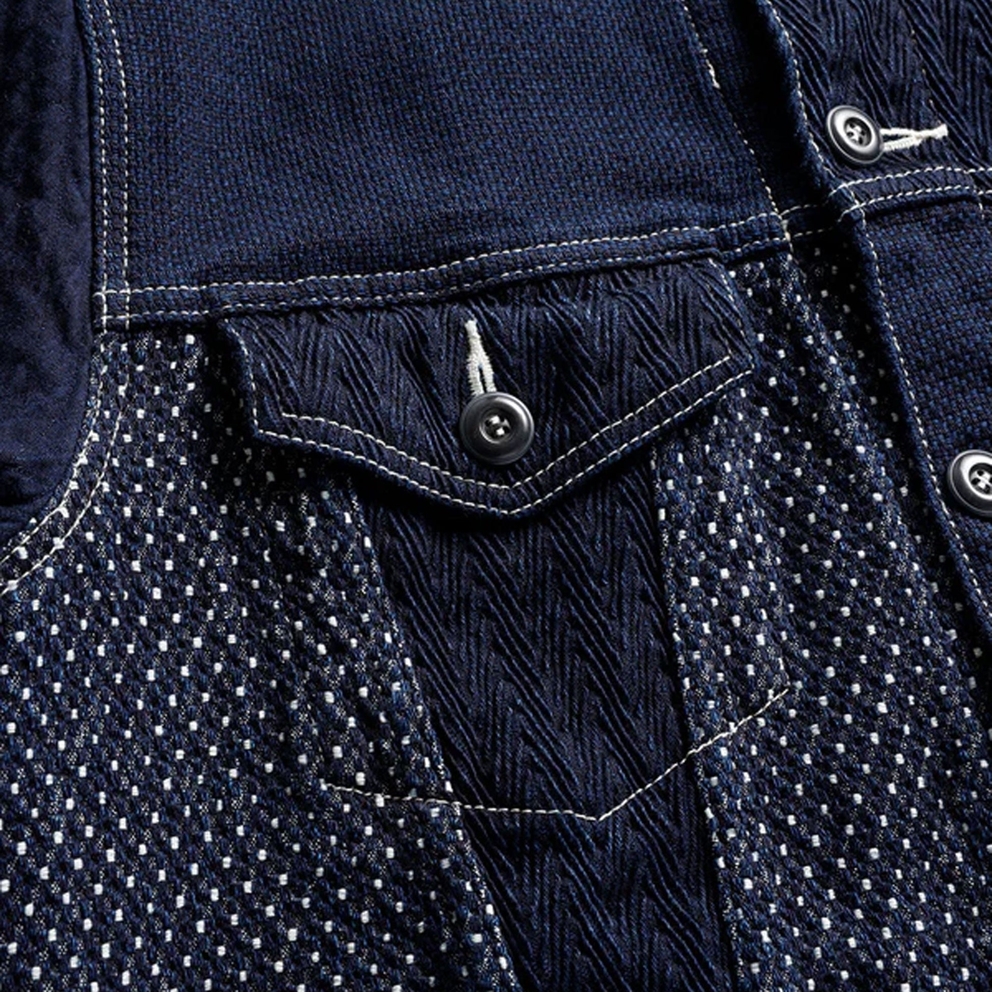 FDMTL | PATCHWORK 3RD JACKET RINSE  { INDIGO