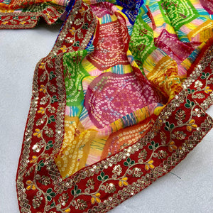 Soft Georgette Heavy Lace work Bandhani Saree