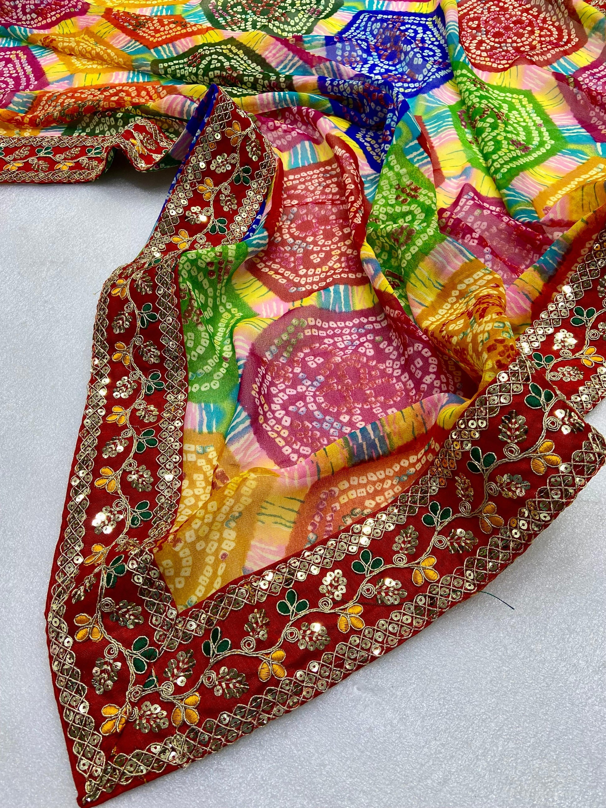 Soft Georgette Heavy Lace work Bandhani Saree