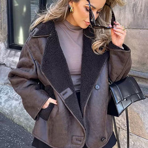 Zavi Faux Leather Fleece Lined Warm Coat