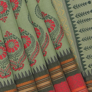 Hand block printed cotton saree