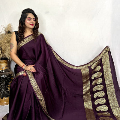 Modal Silk Golden Embroidery work Keri Pallu Saree