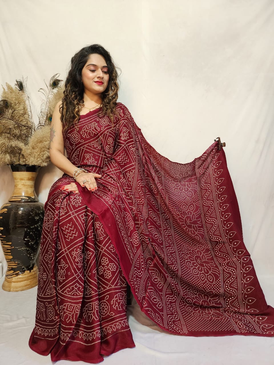 Modal Silk Bandhani Print Saree