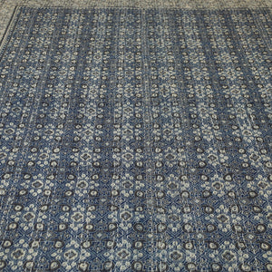 Blue - Ajrakh Block Printed Kantha Work Cotton Double Bed Cover (105 x 90 in)