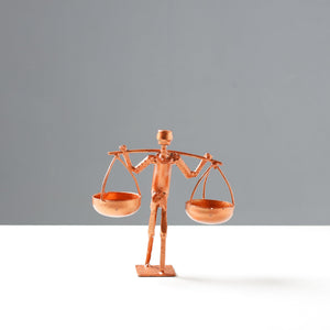 Back Man with Double Basket - Handmade Recycled Metal Sculpture by Debabrata Ruidas