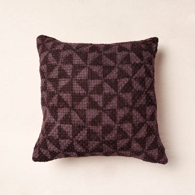 Brown - Bagru Block Printed Jute Cushion Cover (16 x 16 in)