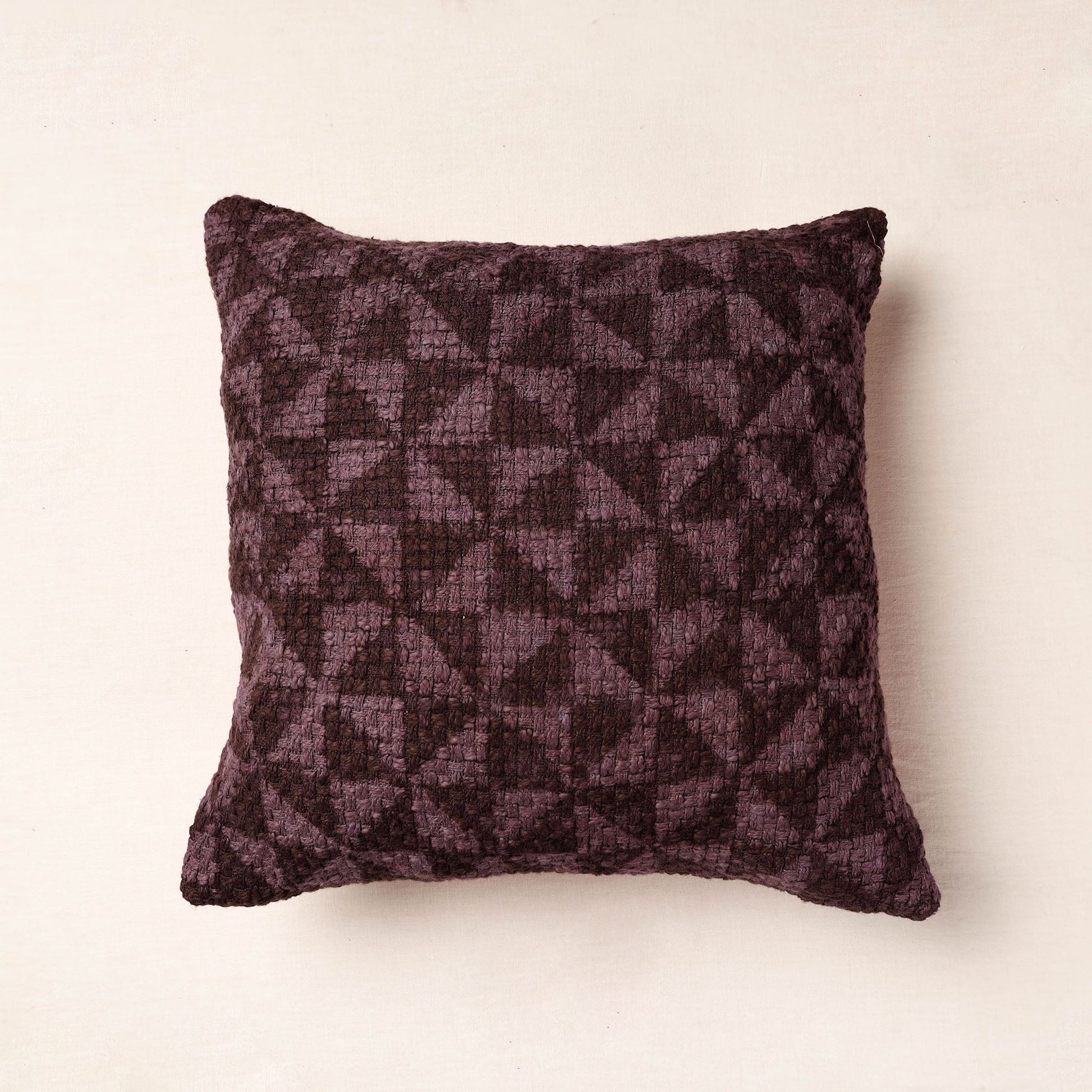 Brown - Bagru Block Printed Jute Cushion Cover (16 x 16 in)